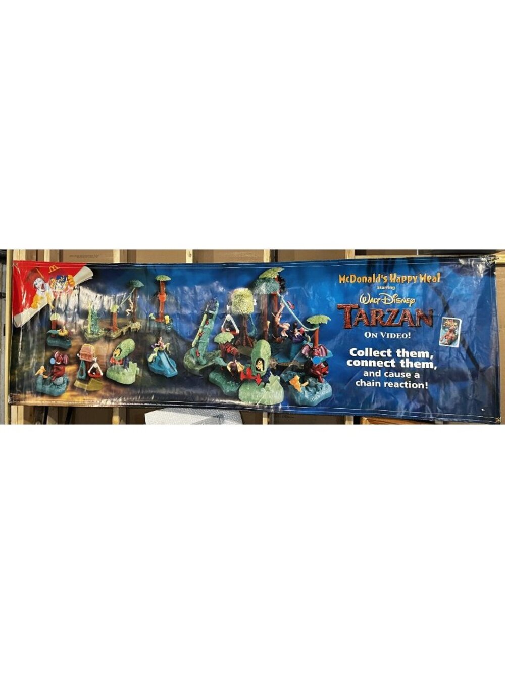 Vintage 2000 McDonalds Banner 8 x 30 Happy Meals Disney Toys Tarzan Movie VHS